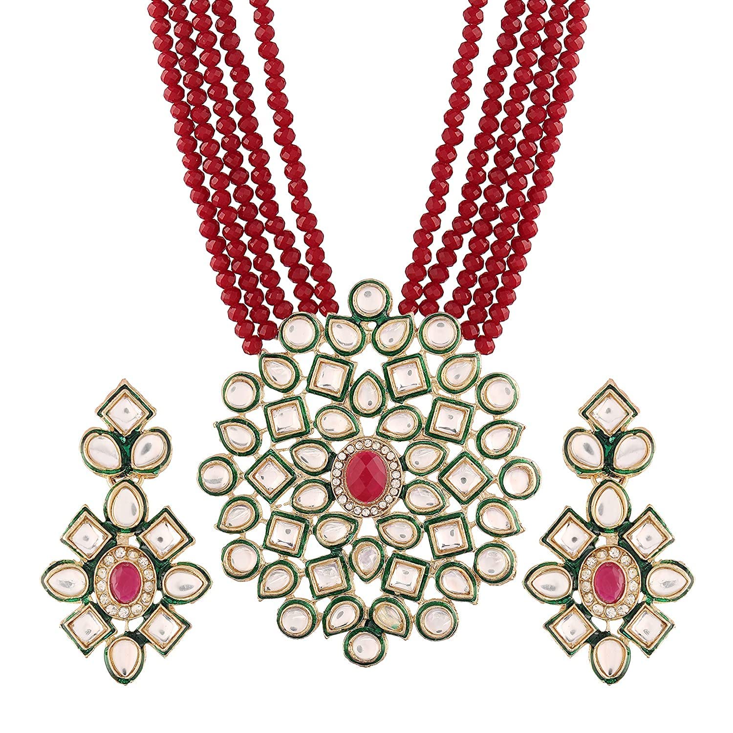 Dhyey Creations Necklace Set for Girls and Women Stylish Latest Wedding and Traditional kundan Pendant Set (Red) (B09PLPJPQQ) Amazon Price History, Amazon Price Tracker