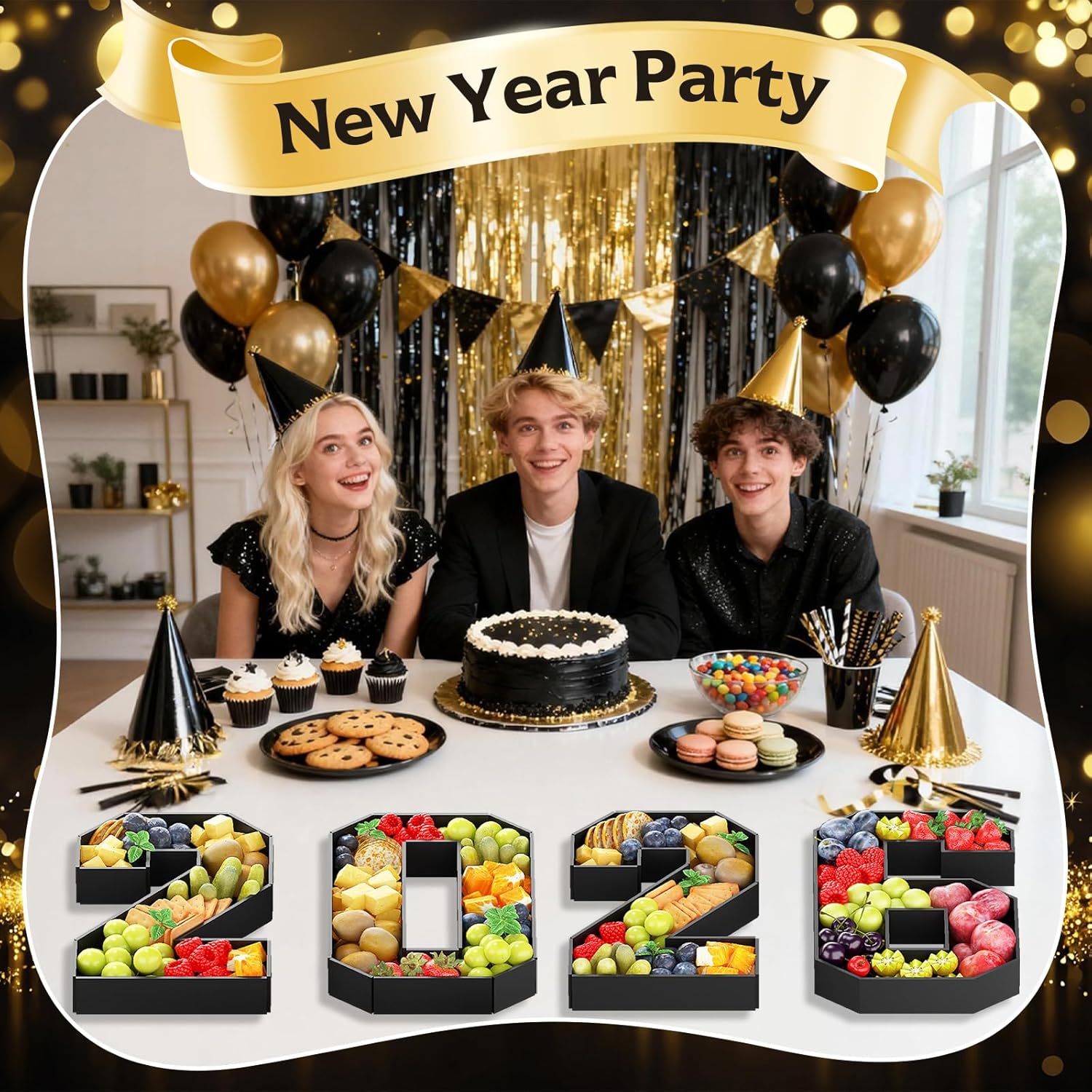 2026 Numbers for Charcuterie Fillable Cardboard Number 13.8'' Black 2026 Shaped Board Trays for New Year Graduation Party Decorations Food Candy Paper Mache Cupcake Pans Cookies Box Container