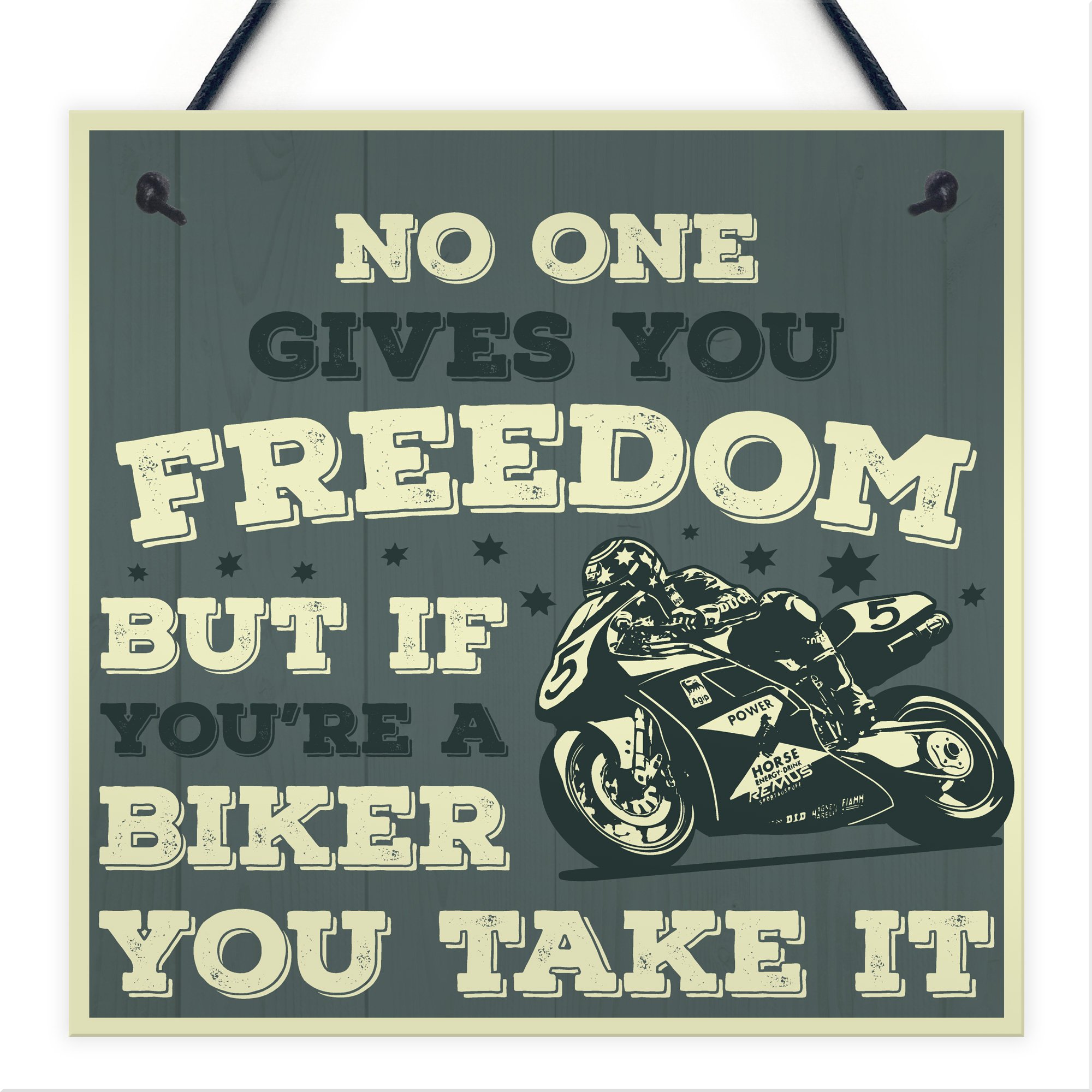 Red Ocean Biker Freedom Motorbike Man Cave Hanging Plaque Garage Vintage Gift Motorcycle Sign