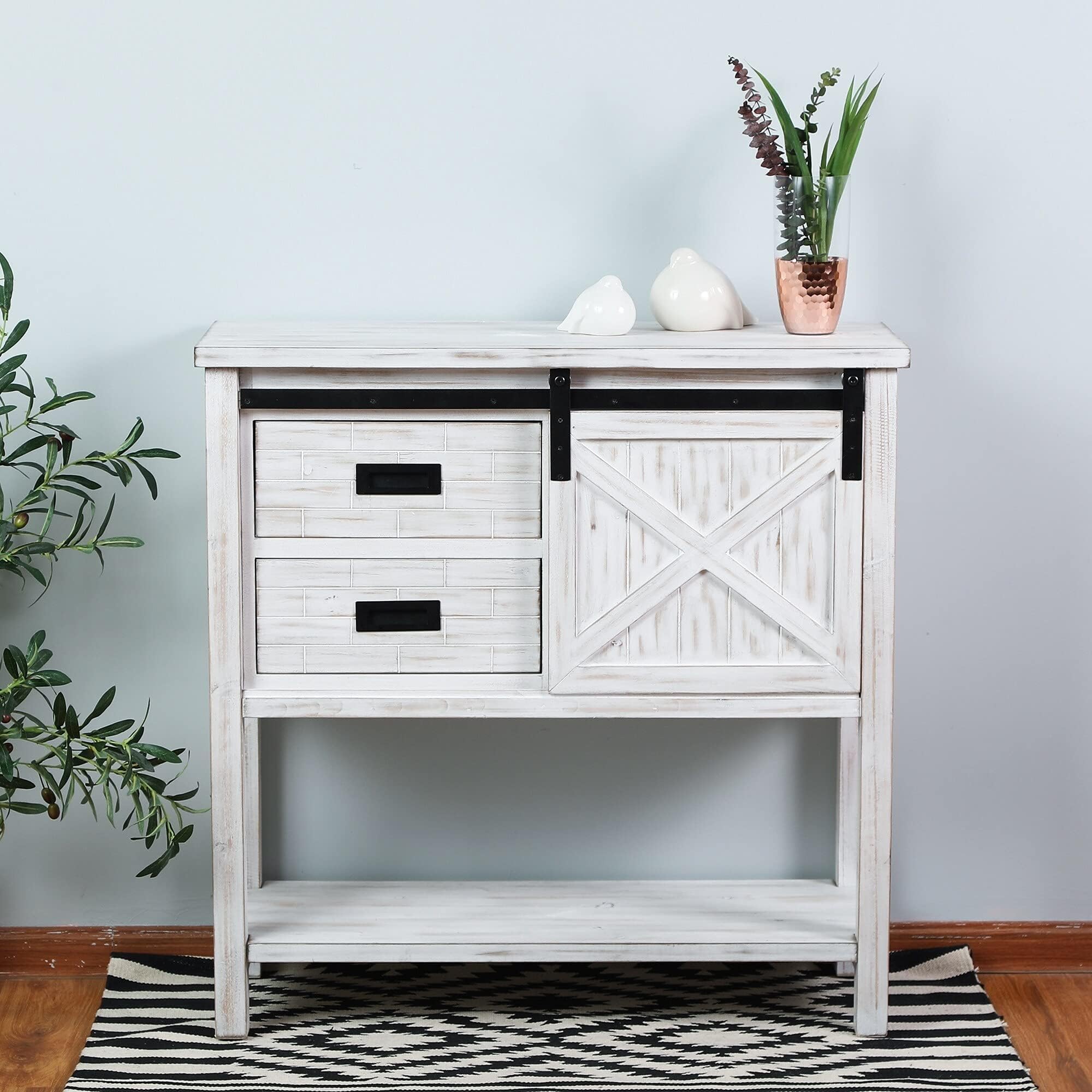 Overstock White Wood Sliding Door Console Table