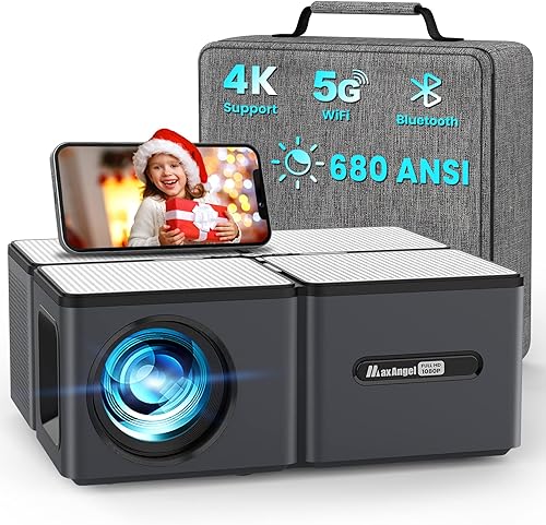 Proyector Bluetooth WiFi compatible con 4K - Proyector de cine al aire libre 680ANSI, proyector portátil nativo 1080P MaxAngel con pantalla y zoom