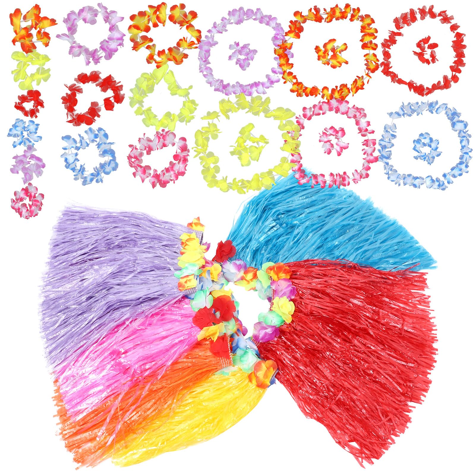 SHINEOFI Set 6 Gonne Hula Hawaiane in Paglia 40 Cm 6 Ghirlande Floreali Tropicali per Feste in Spiaggia e Decorazioni Hawaiane, Forniture per Eventi Estivi e Feste a Tema Luau