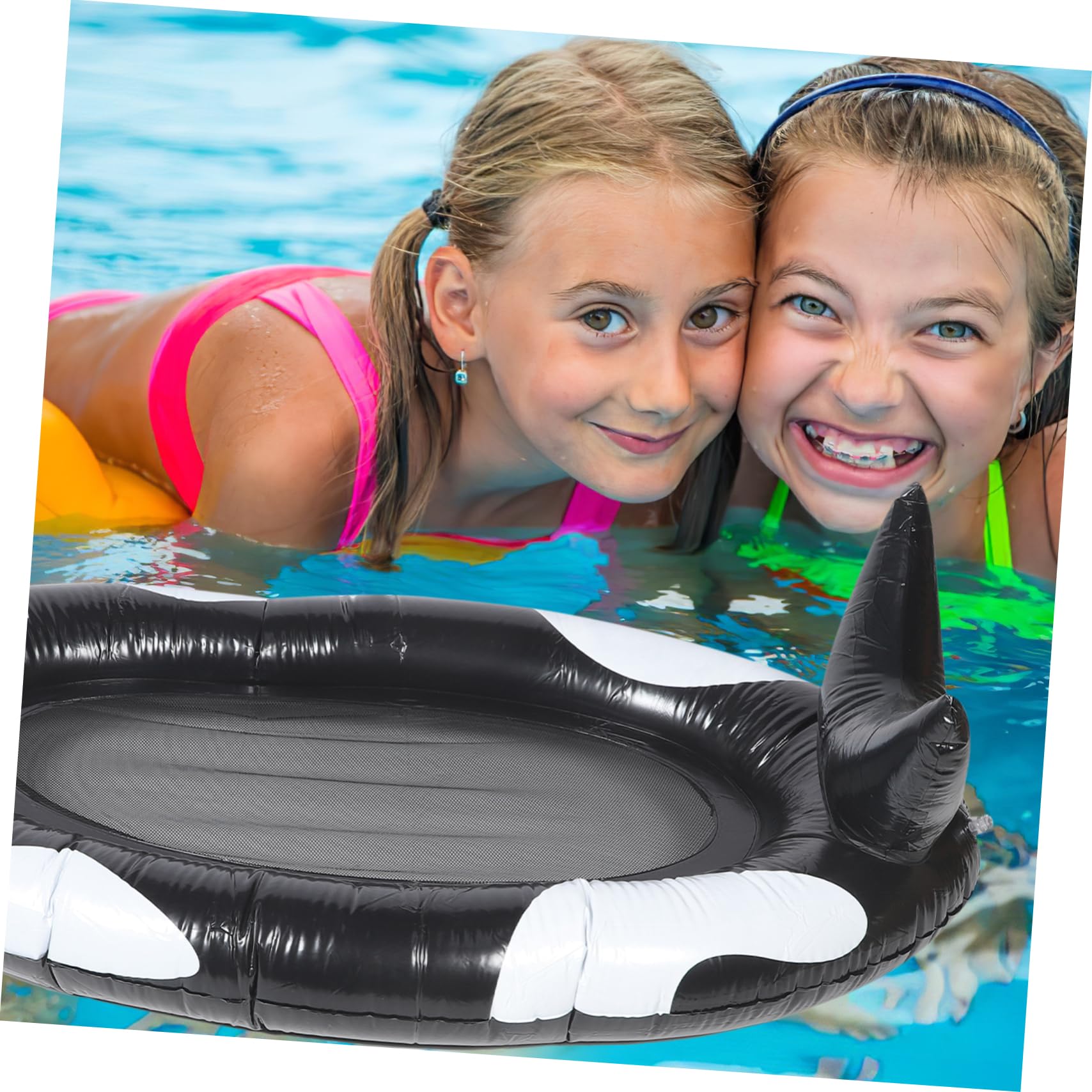 Tappeto Galleggiante Gonfiabile Nero in Pvc per Adulti, Letto Acquatico | Atmosfera Estiva, Design Motivo Grazioso, Uso in Piscina per Feste, Struttura Sigillata e Delicata sulla Pelle