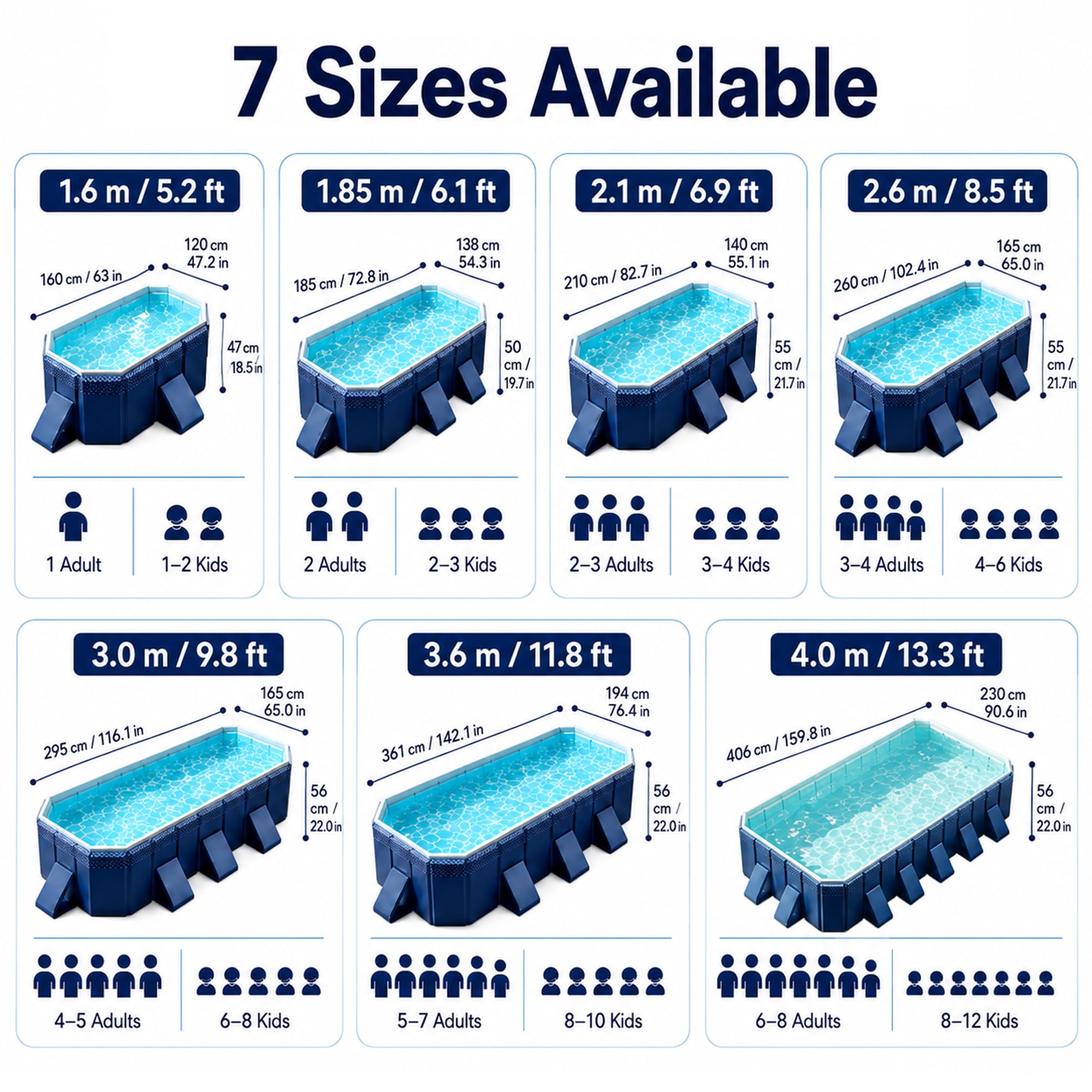 Faltbarer Pool, Nicht Aufblasbares Schwimmbecken Für Kinder & Erwachsene | PVC-Becken, Dreieck-Stützpaneele & Große Abläufe, Garten, Terrasse, Camping(2.1m/6.9ft)