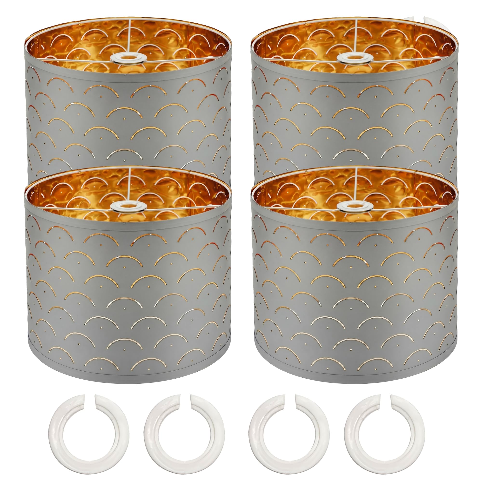 4 Packs Modern Lampshades for Ceiling Lights Fabric Lamp Shade with Golden Inner 13" Etra Large Grey Light Shade for Table Lamps & Floor Lamps, Lamp Shades for Living Room Bedroom Kitchen, Home Décor