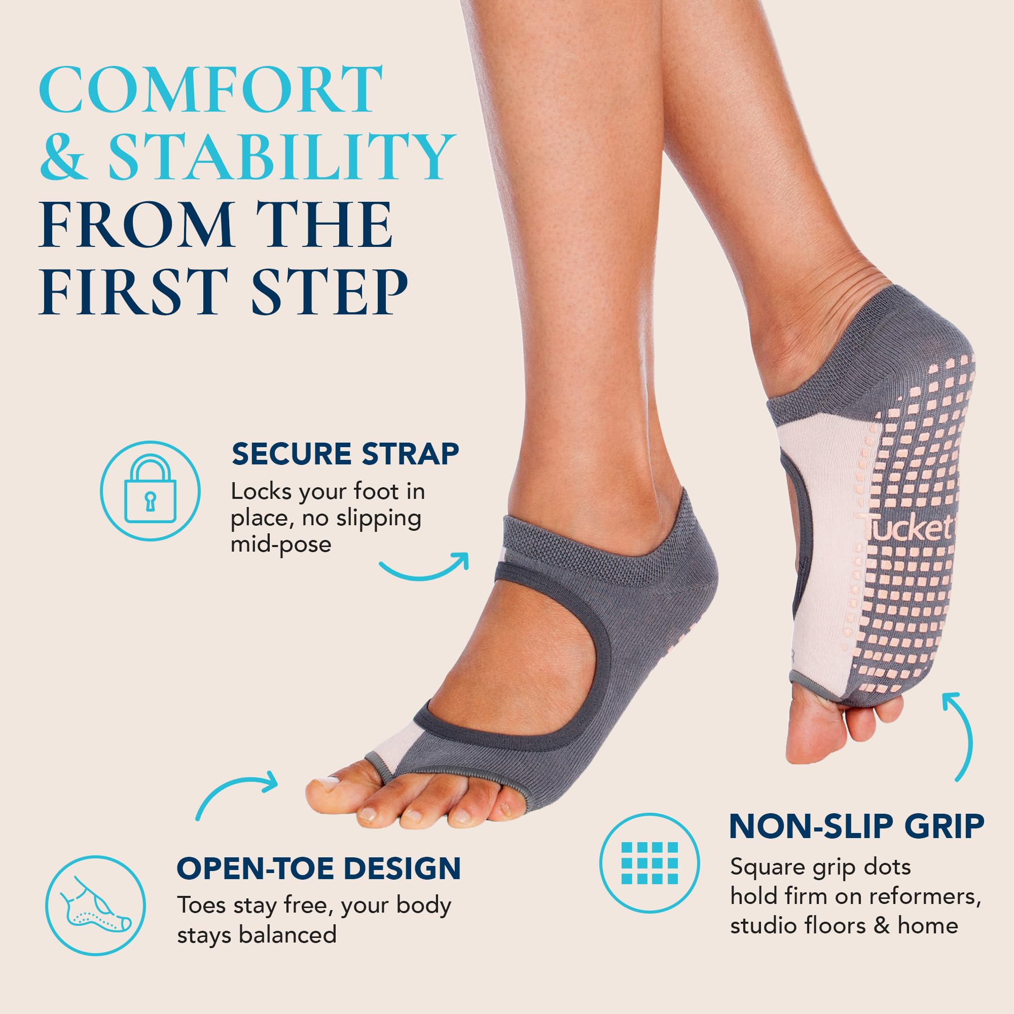 Lot de 3 paires de chaussettes de yoga et de pilates antidérapantes pour femme – Chaussettes antidérapantes – Pilates, barre, ballet