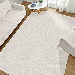 Tapete Sala 1,40m x 2,00m Antiderrapante Algodão Cru Creme de Tear Artesanal Decoração Geométrico para Quarto Casal Rústico Minimalista Neutro Off White