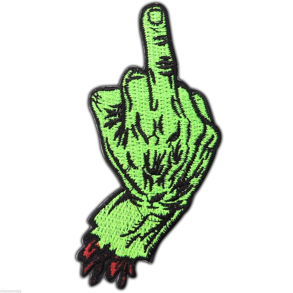 Green Hand Middle Finger Skeleton Zombie Biker Rocker Punk