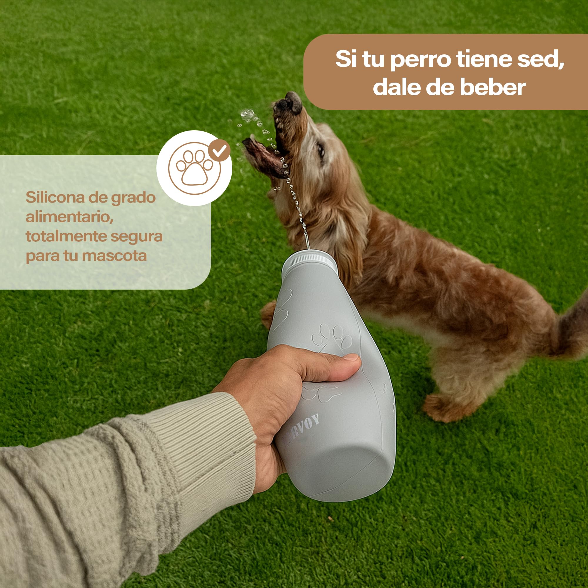 Pipi Cani - Bottiglia per cani da 600 ml, bottiglia per cani in silicone pieghevole e ricaricabile, con nebulizzatore, moschettone e corda regolabile, accessorio per passeggiate