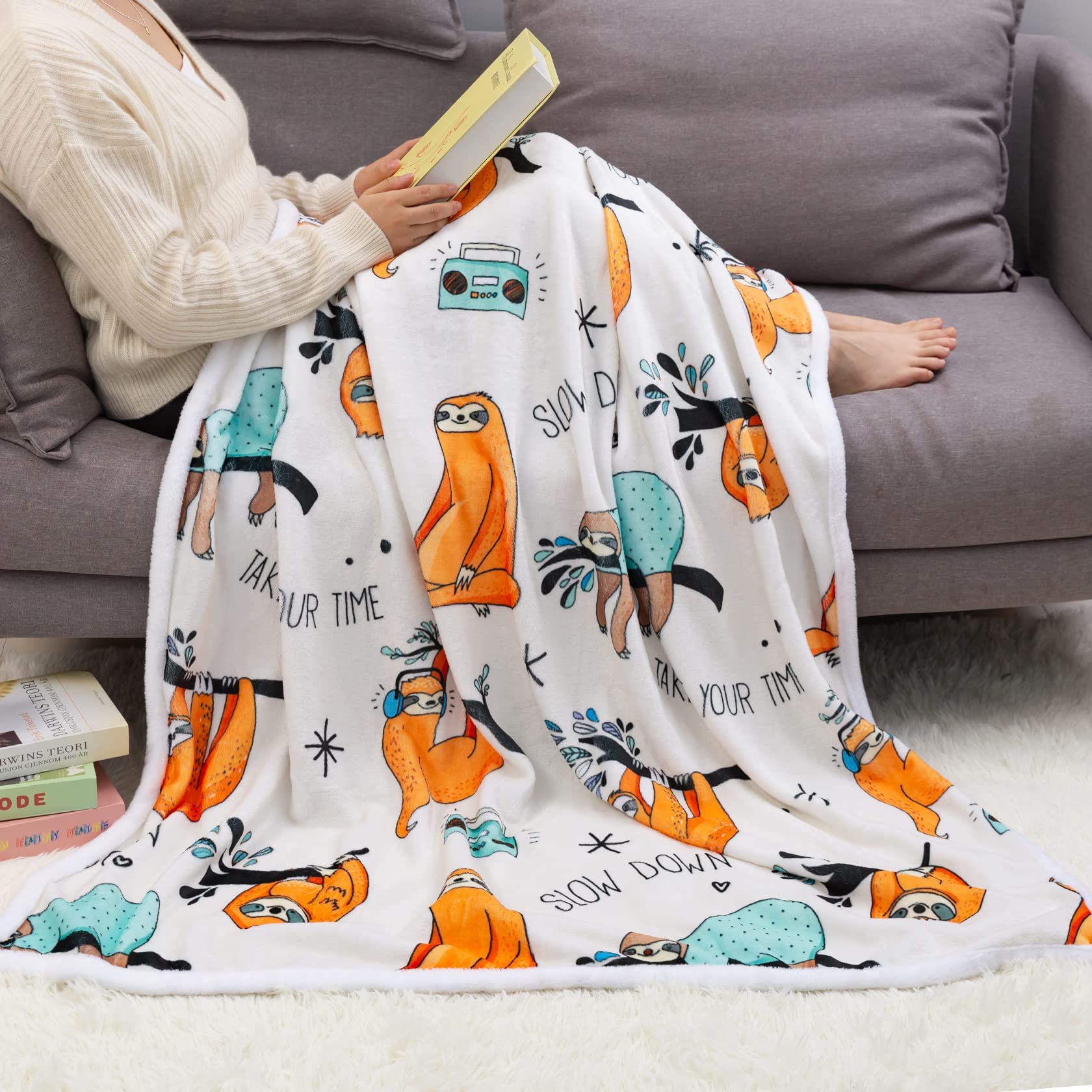 ZevrezSloth Blanket, Cute Kids Throw Blanket Sloth Gifts Soft I Love You to The Moon and Back Blanket for Kids Adults Girls Boys Couch Bed (Sloth 6, 48x60 inch)