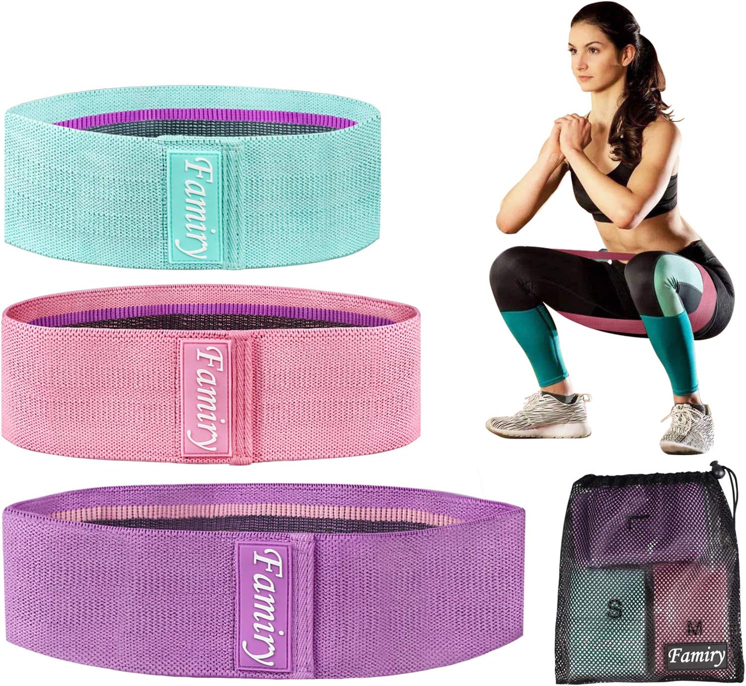 Famiry Resistance Bands for Legs and Butt, Booty Bands, Exercise Bands Set Workout Bands Hip Bands Wide Glute Bands Anti Slip Circle Fitness Band, Pack of 3