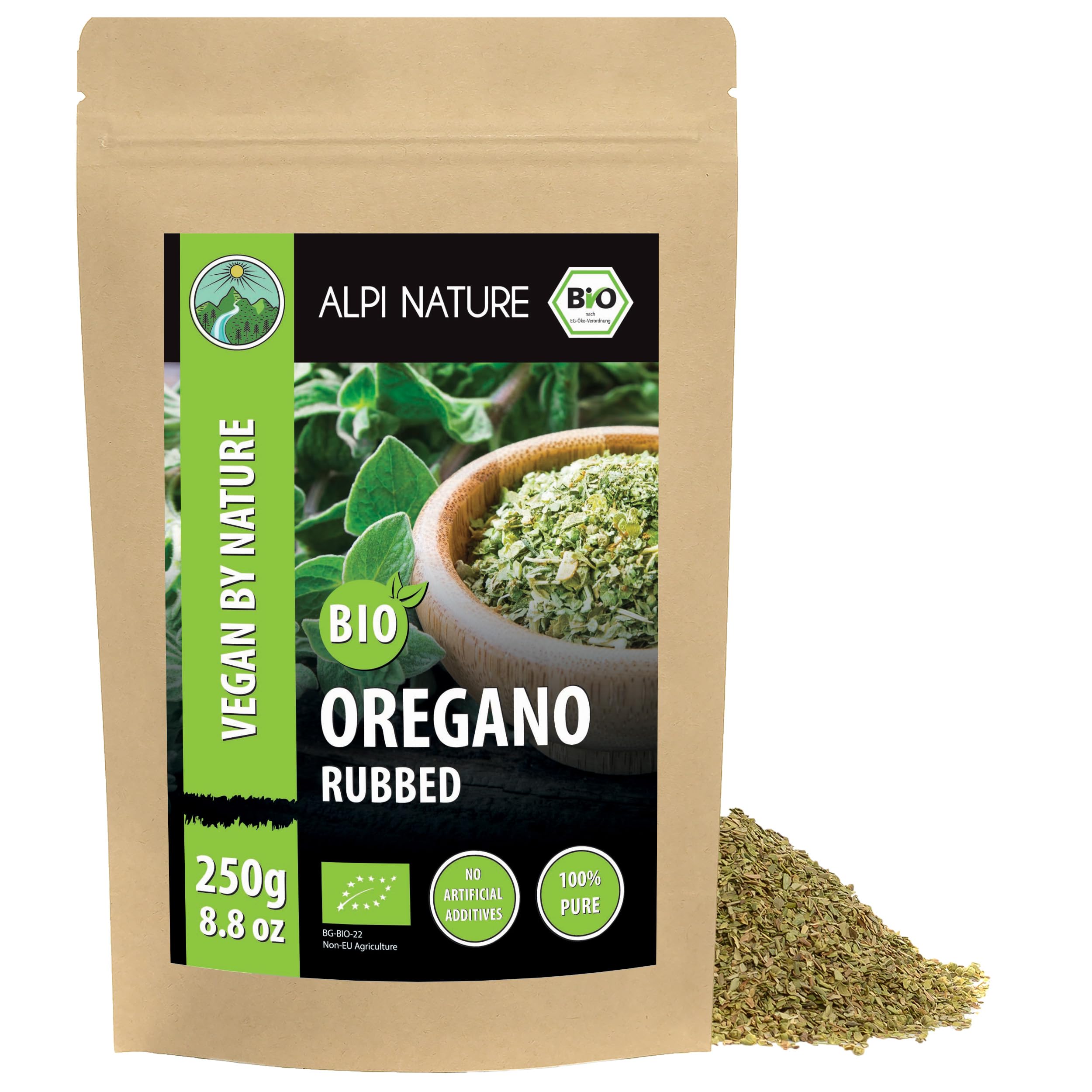 Alpi Nature Organic Oregano Dried 250g 8.8 oz, Rubbed Oregano Herb for Cooking, Pasta and Pizza