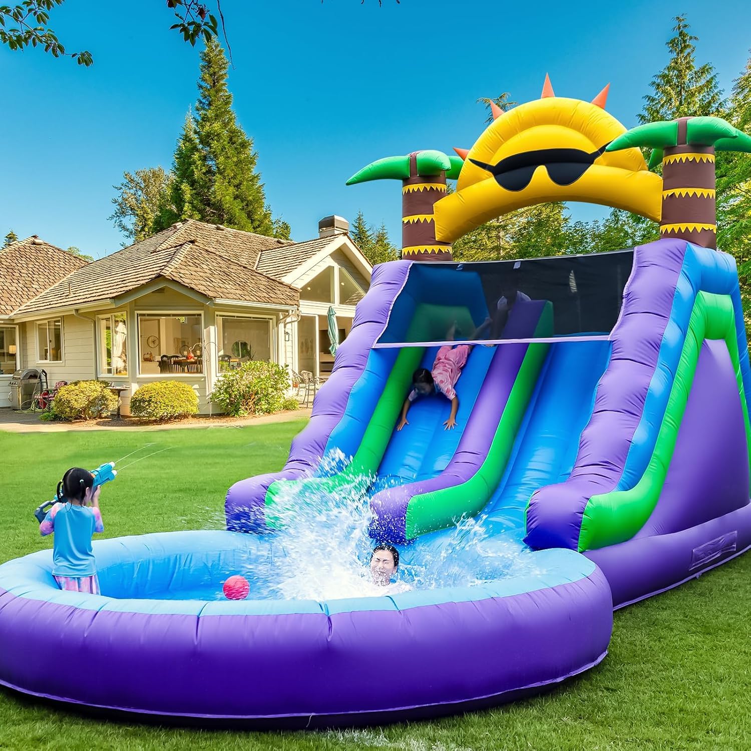 Photo 1 of **MISSING BLOWER**UNABLE TO TEST***
Eachup 26FT Commercial Inflatable Water Slide for Kids and Adults – Heavy Duty Full PVC Inflatable Water Slide with 1100W Blower for Backyard, Outdoor Slide Park, and Pool Party