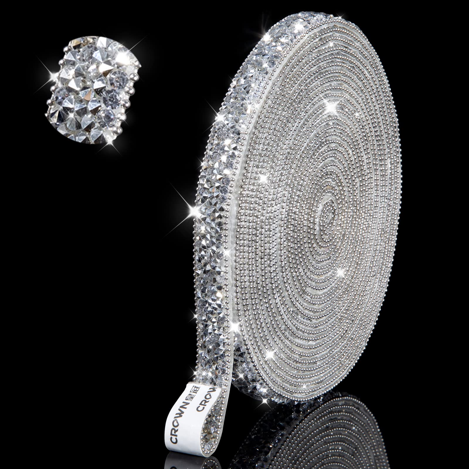 6 Yards Bling Rhinestone Stickers， Rhinestones for Crafts ，self Adhesive Crystal Rhinestones car Stickers for DIY Phone Car Home Decor Stickers (Silver，0.51 Inch）