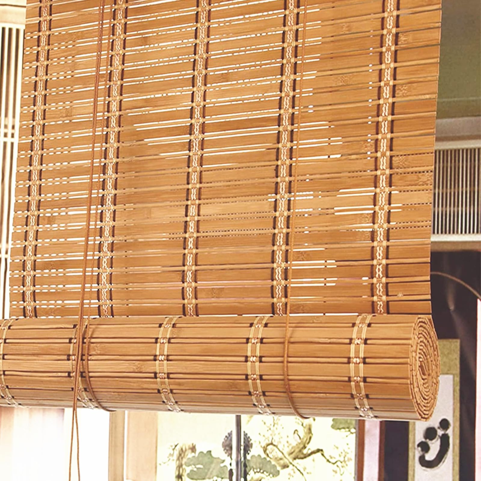 Rideau en Bambou,Store Enrouleur Bambou,Store Venitien en Bois,Store Fenetre Occultant à Traction Latérale pour Exterieur,Protection Solaire,Personnalisable,Largeur x Hauteur (140cm x 260cm)