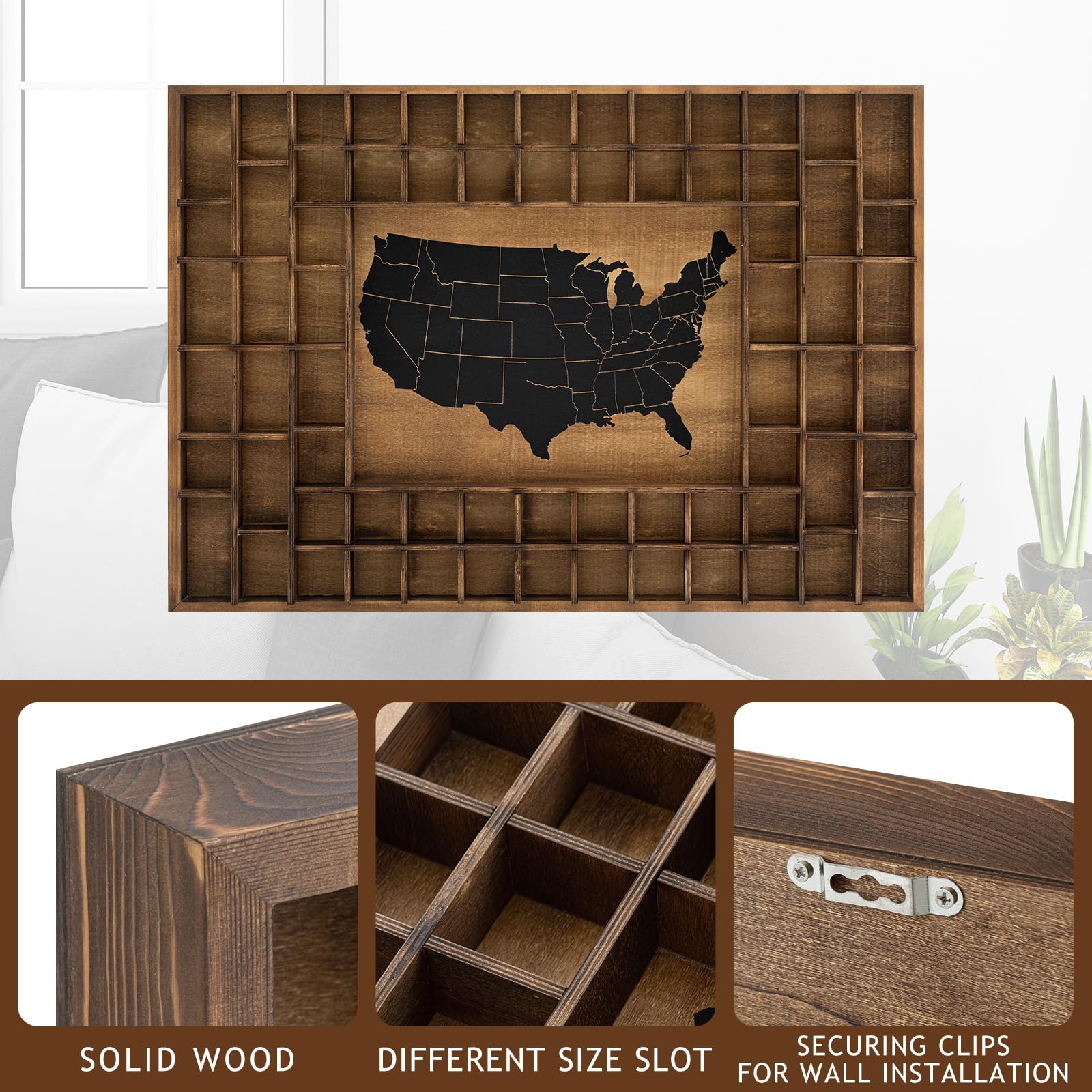 JUNJ Large World Map 76 Slots Shot Glass Display Case - Wall Mount Storage For Living Room, Custom Color Options Available - View #10