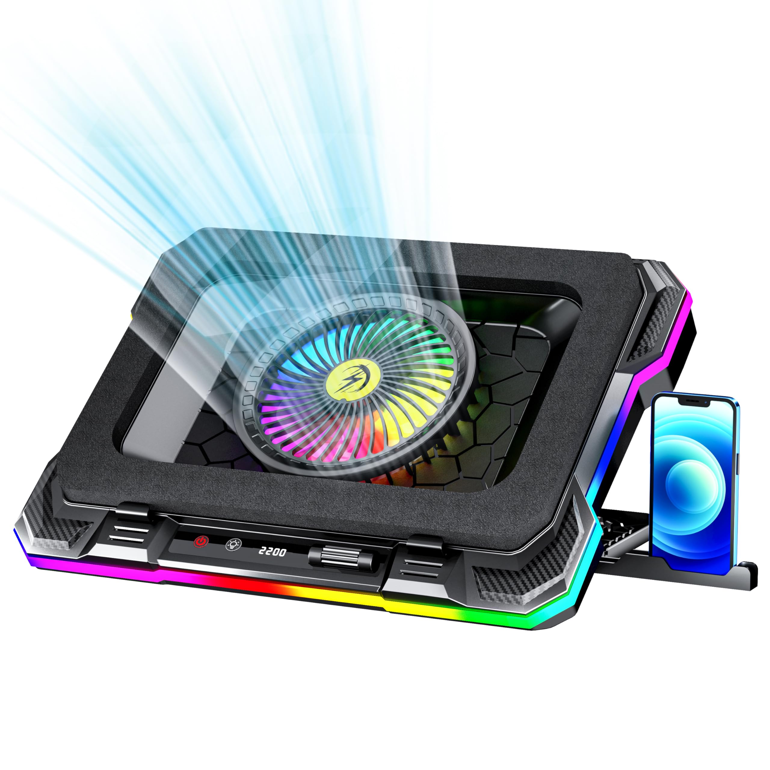 AICHESON Laptop Fan Cooling Pad with High Effective Motor Cooler Fan, Gaming Full RGB Lighting Laptop Stand for 15-19 inch Gamer PC Computers