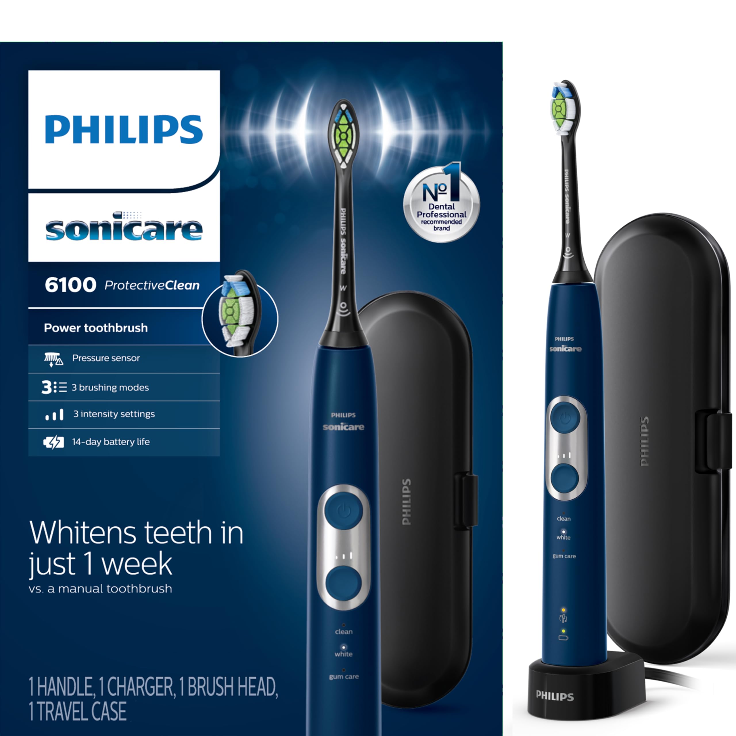 Sonicare Philips ProtectiveClean 6100 Rechargeable Electric Power Toothbrush, Navy Blue, HX6871/49