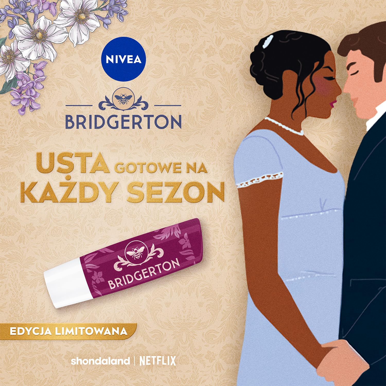 NIVEA Bridgerton Edition Pielęgnująca pomadka do ust Blueberry Pie Bridgerton Edition Kate & Anthony 4,8g