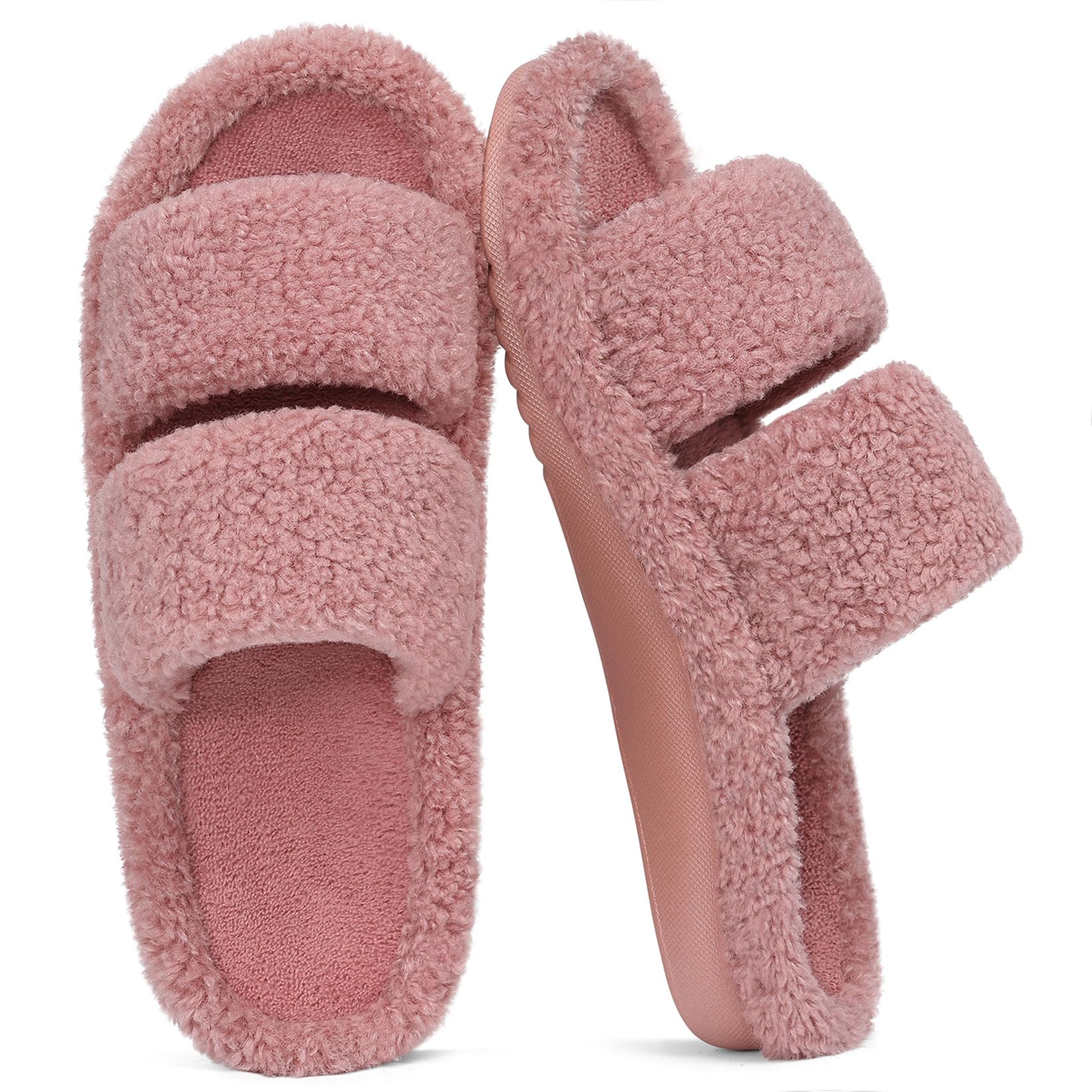 Evshine Damen Hausschuhe, Fußgewölbestütze, flauschig offene Zehen indoor | Fußgewölbestütze,Weiches Flauschstoff,Memory-Schaum Einlage,Atmungsaktive offene Zehenpartie