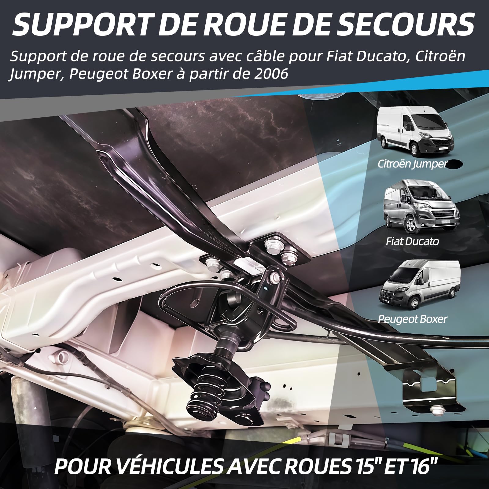 Support de roue de secours avec câble pour Fiat Ducato, Citroën Jumper, Peugeot Boxer à partir de 2006