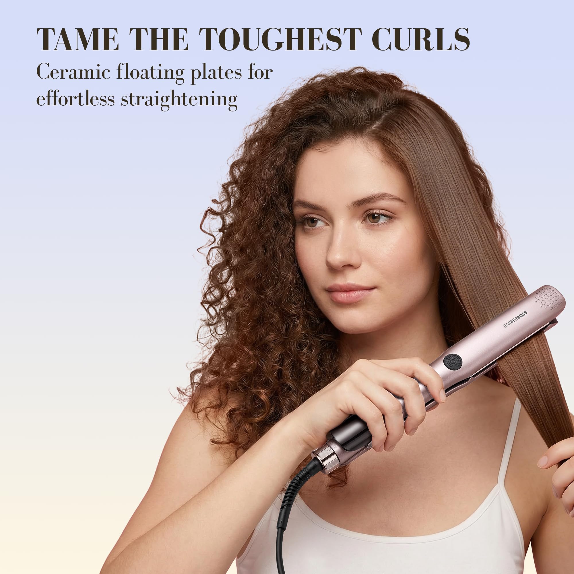 BarberBoss Piastra per capelli in ceramica piastre mobili, cura ionica e cheratina per tutti i tipi capelli, indicatore temperatura LED, piastra professionale per capelli lisci (QR-8412, Rosa)