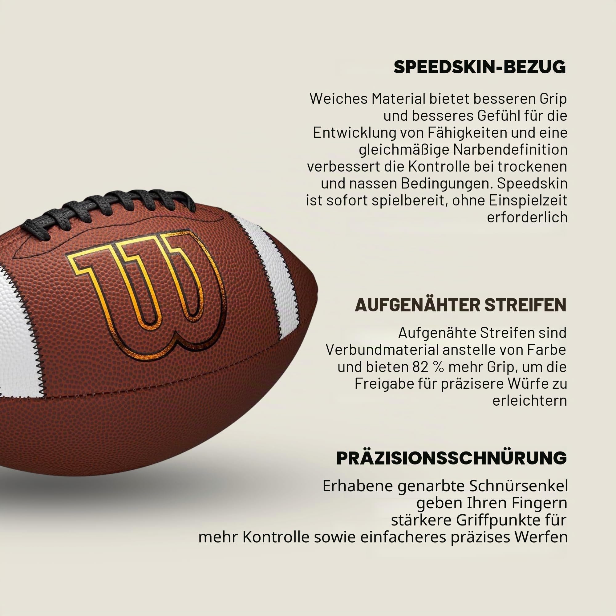 WILSON GST SpeedSkin Football, Mit Außenhülle aus Leder und ACL-Präzisionsschnürung, Für verbesserten Grip und präzise Würfe, Farbe: