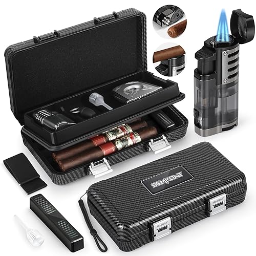 Cigar Humidor, Portable Travel Cigar Box, Double Cigar Humidor with