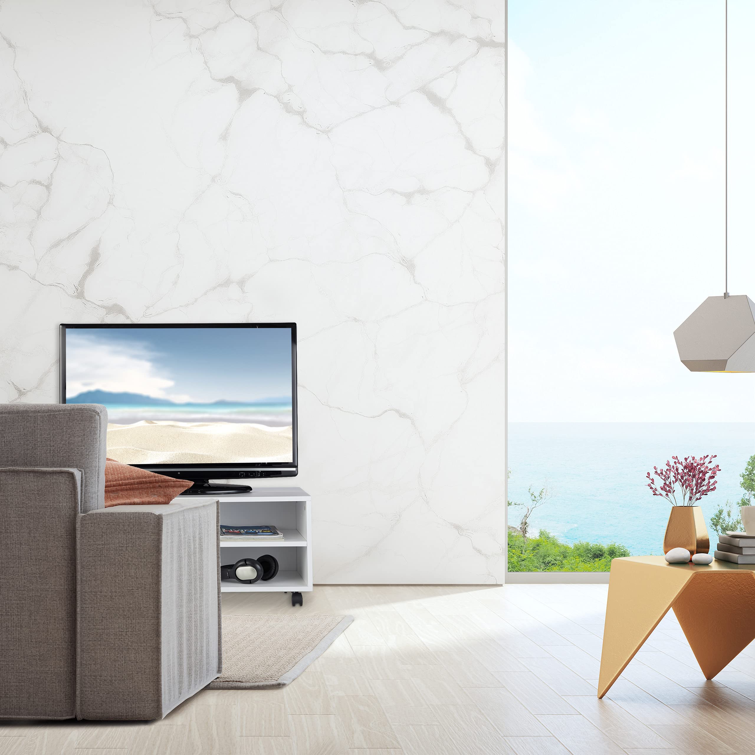 Relaxdays Mueble TV Ruedas con 4 Compartimentos, Mesa Televisión Salón, Tablero de Partículas, 35 x 80 x 35 cm, Blanco