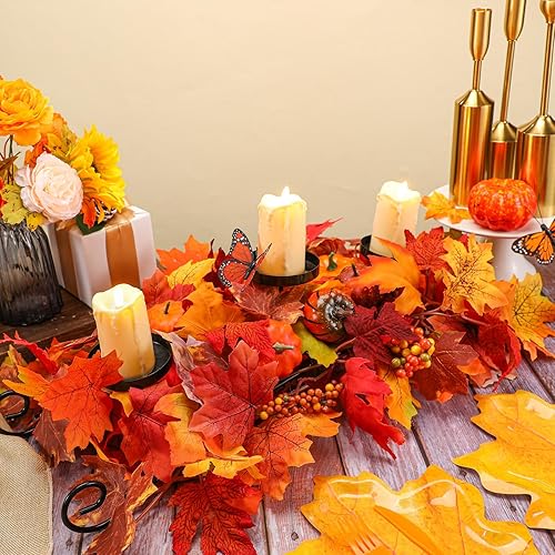 Miniatura 2 de Portavelas de hojas de arce de Acción de Gracias con 3 luces LED, decoración de centro de mesa, portavelas de hojas de arce artificiales con