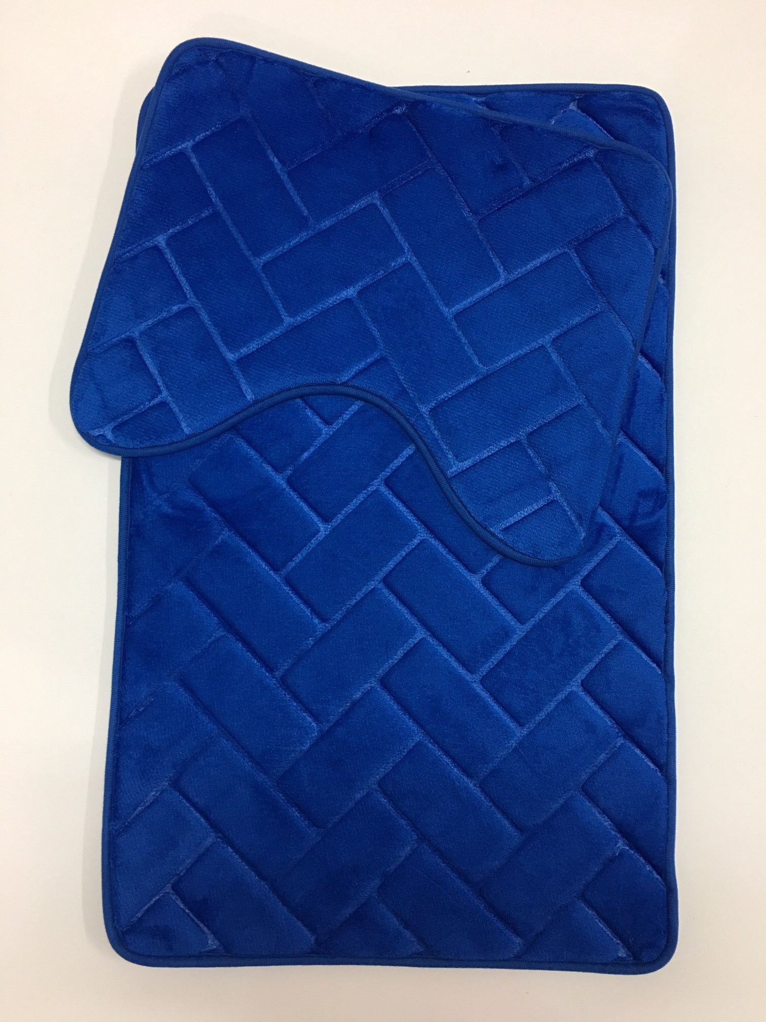 Artistic Fashionista Limited Blocks - Blue Artistic Fashionista Luxury Memory Foam Pebble Bath Mat Set Non-Slip, Absorbable & Washable Pedestal Mat And Bath Mat Bathroom Rug (Blocks - Blue)