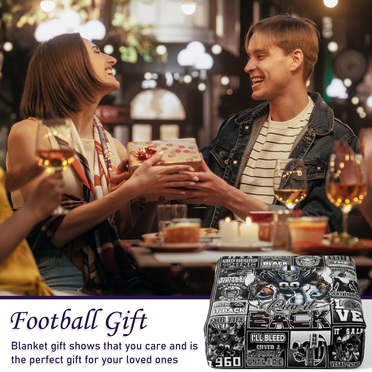 Football Throw Blanket Gifts - Sport Team Player Gift for Men, Christmas Birthday Sports Gifts for Boys Football Coach Fan Lovers, Black White Skeleton Cozy Flannel Throw Blanket 59"X 51" - Image 6