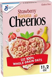 Strawberry Banana Cheerios Gluten Free Cereal, Heart Healthy Whole Grain Oats, Real Fruit Purees, 11.2 oz Box