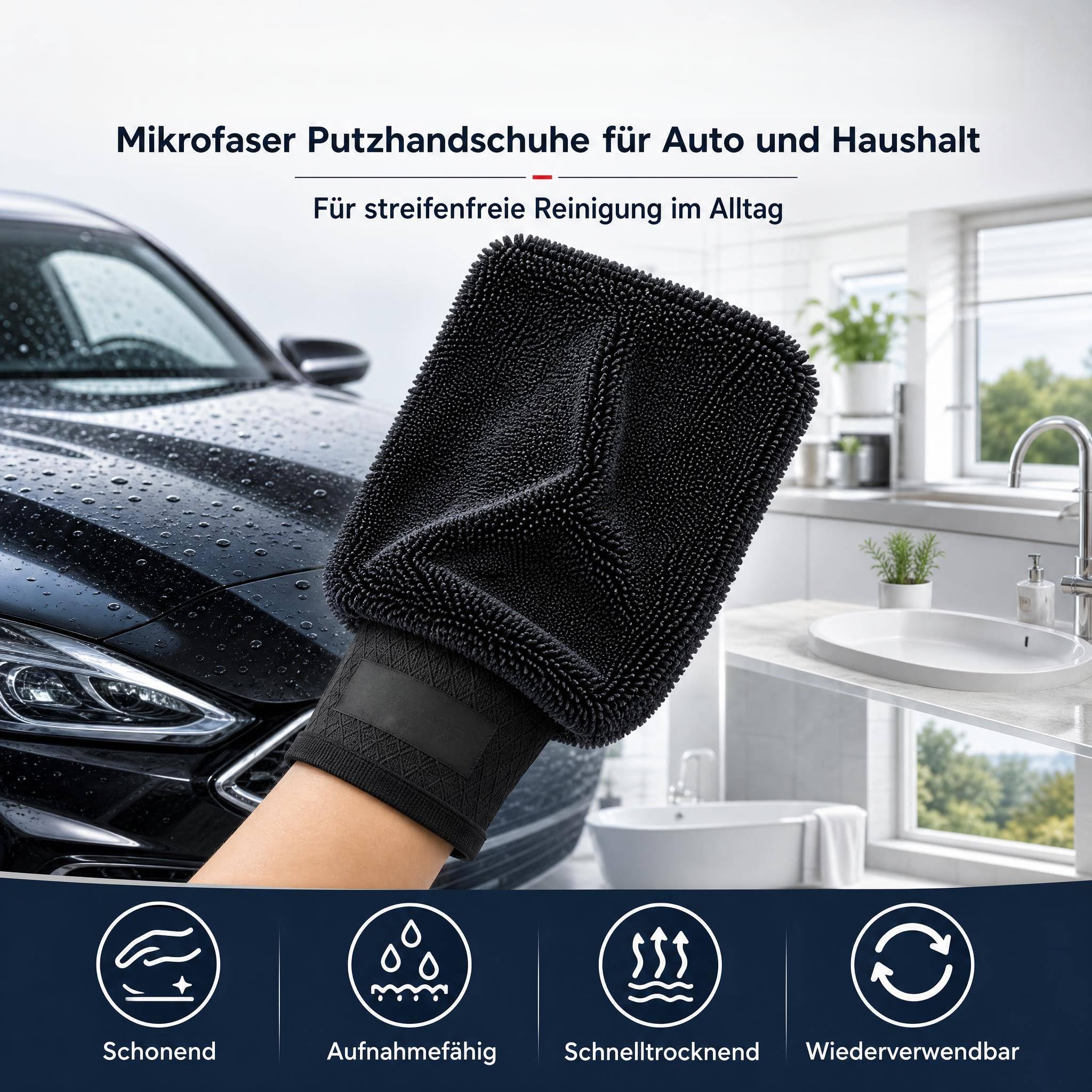 Schrubbi Mikrofaser Putzhandschuhe Weicher Waschhandschuh Mit Hoher Wasseraufnahme Für Staub Leichten Schmutz Glas Lack Fliesen Edelstahl Auto Haushalt Küche Bad Möbel Und Alltag (2pcs)