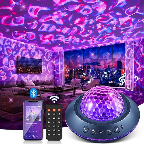 Proyector de galaxia para dormitorio, ruidos blancos y proyector de luz nocturna Bluetooth, proyector de techo de cobertura completa de 360°,