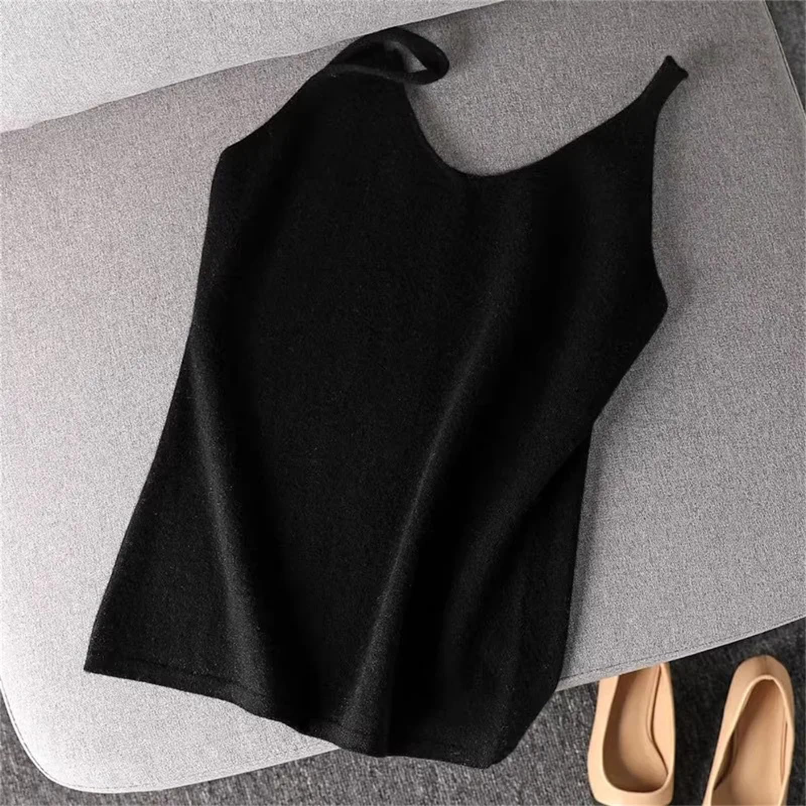 Débardeur tricoté en cachemire et col en V pour femme, sans manches, blanc, taille L
