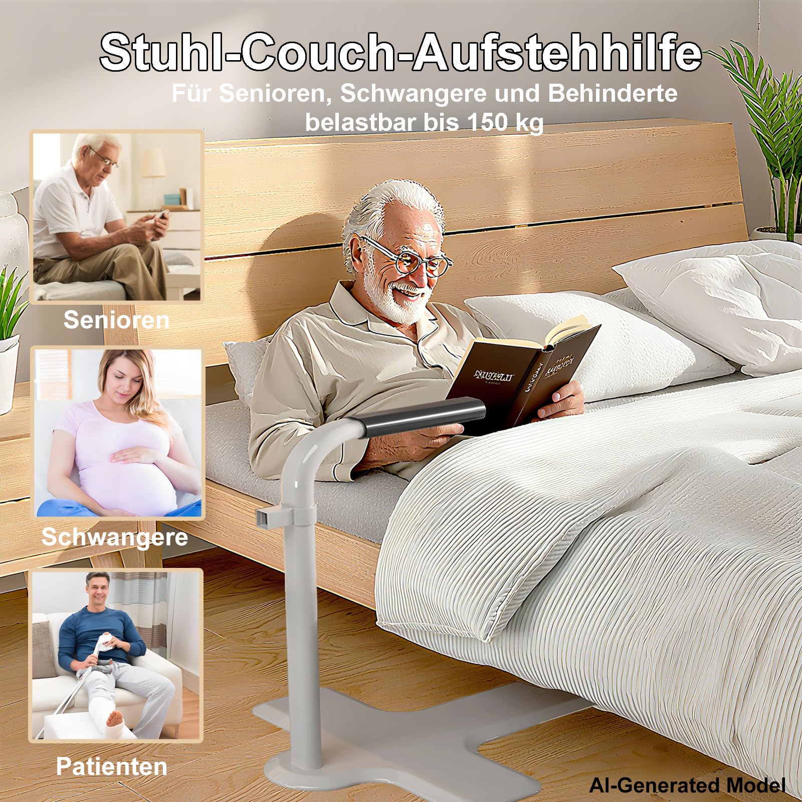 Couch-Ständer-Hilfe, Stuhl-Couch-Aufstehhilfe mit Höhenverstellbare Krücken, Couch-Aufstehhilfe, Hebehilfe, geeignet für Senioren, Schwangere und Behinderte, hält bis zu 150 kg (Grey, 60x50x63cm)