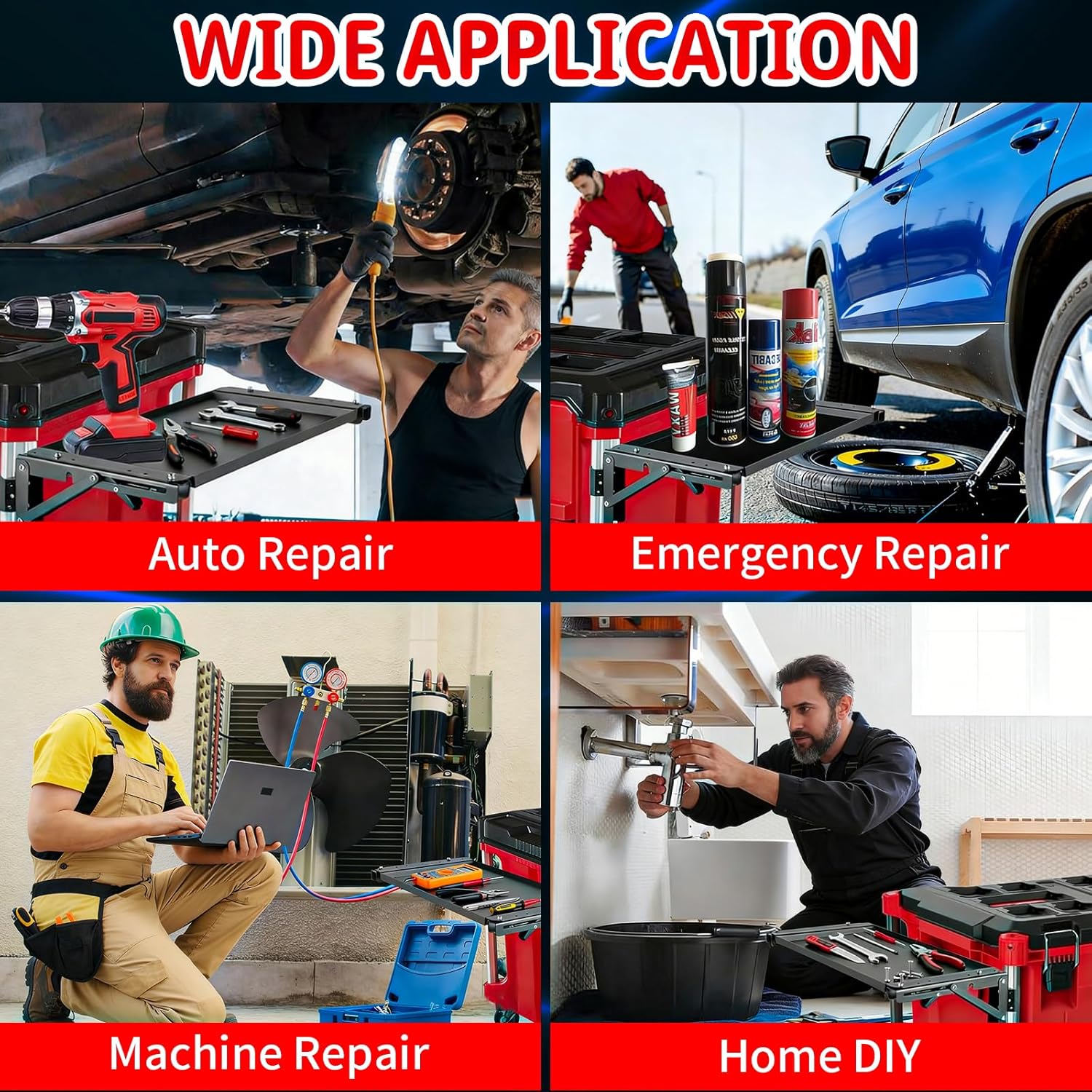 Folding Magnetic Side Table Compatible with Milwaukee Packout Toolbox, Heavy-Duty Magnetic Tool Tray with Rail Clips, Anti-Rust Coating, Powerful Side Tool Tray Attachment for Packout System