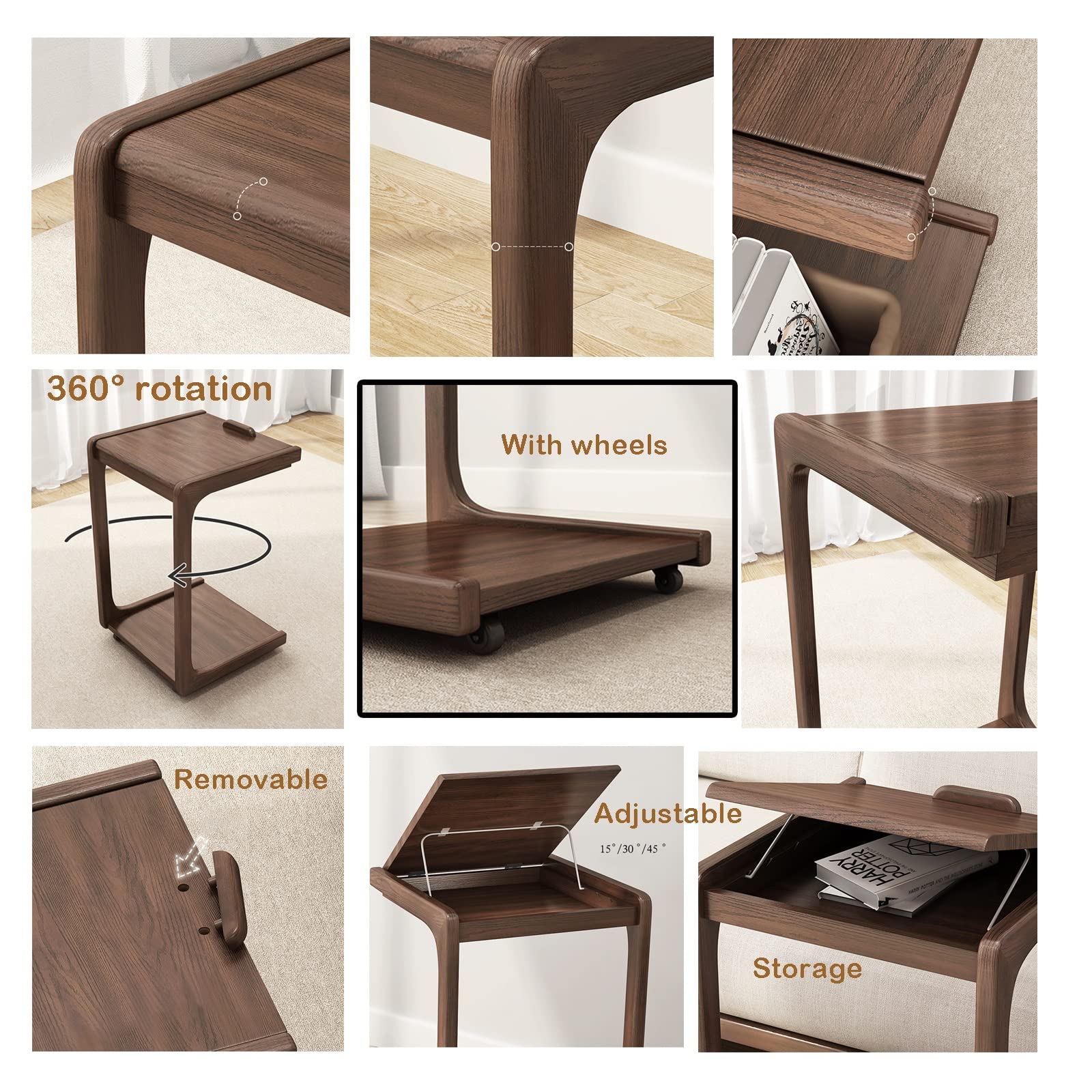 Amazon.com : KITCISSL C-Shaped Bedside Table End Table with 360