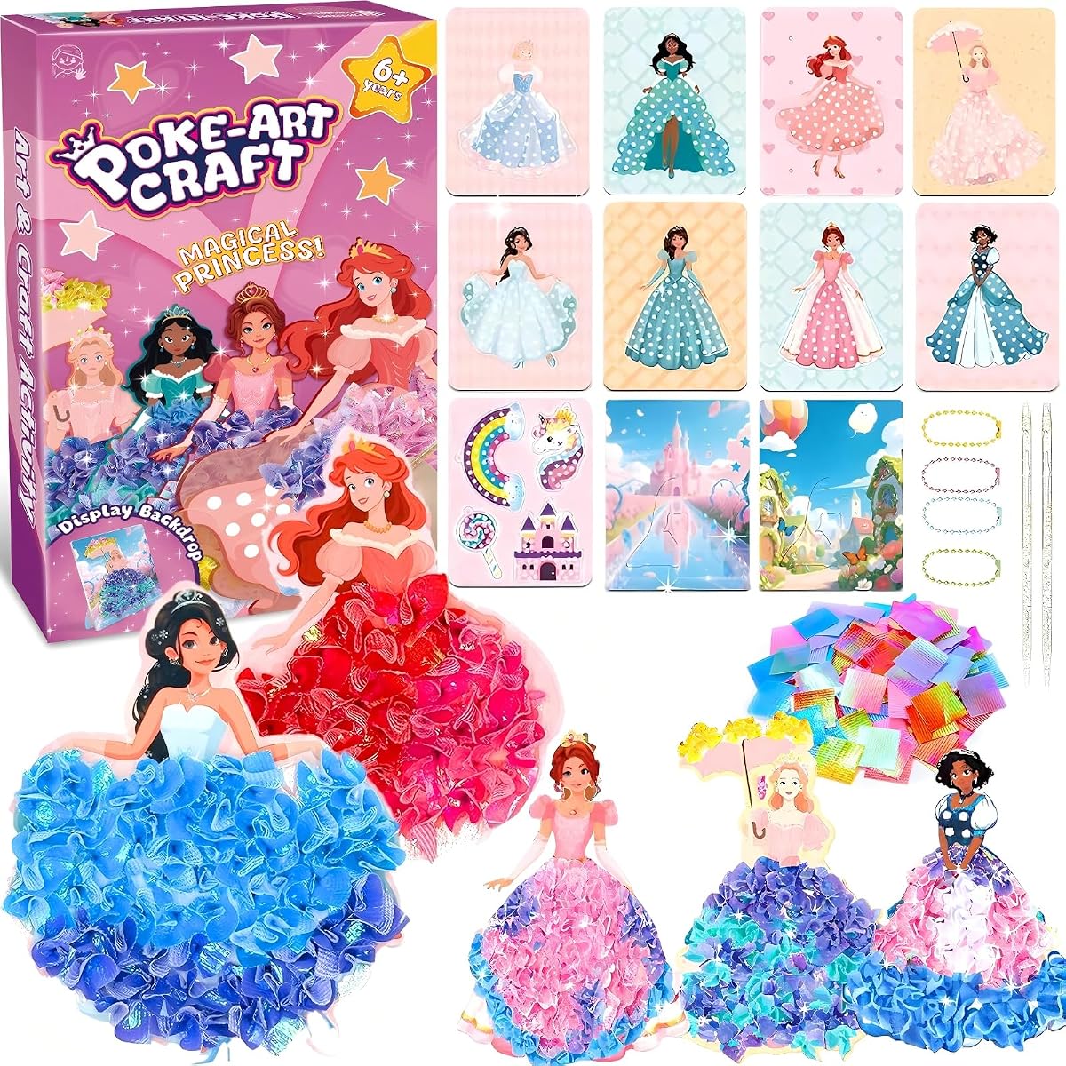 Arts and Craft Kits for Kids, Poke-in Art - Princess for 6 7 8 9 10 Year Old Girls Birthday Presents, DIY Craft Kits, Educational Toys, Kid Craft Activity Party Favors Supplies for Girl Toys Age 6-12