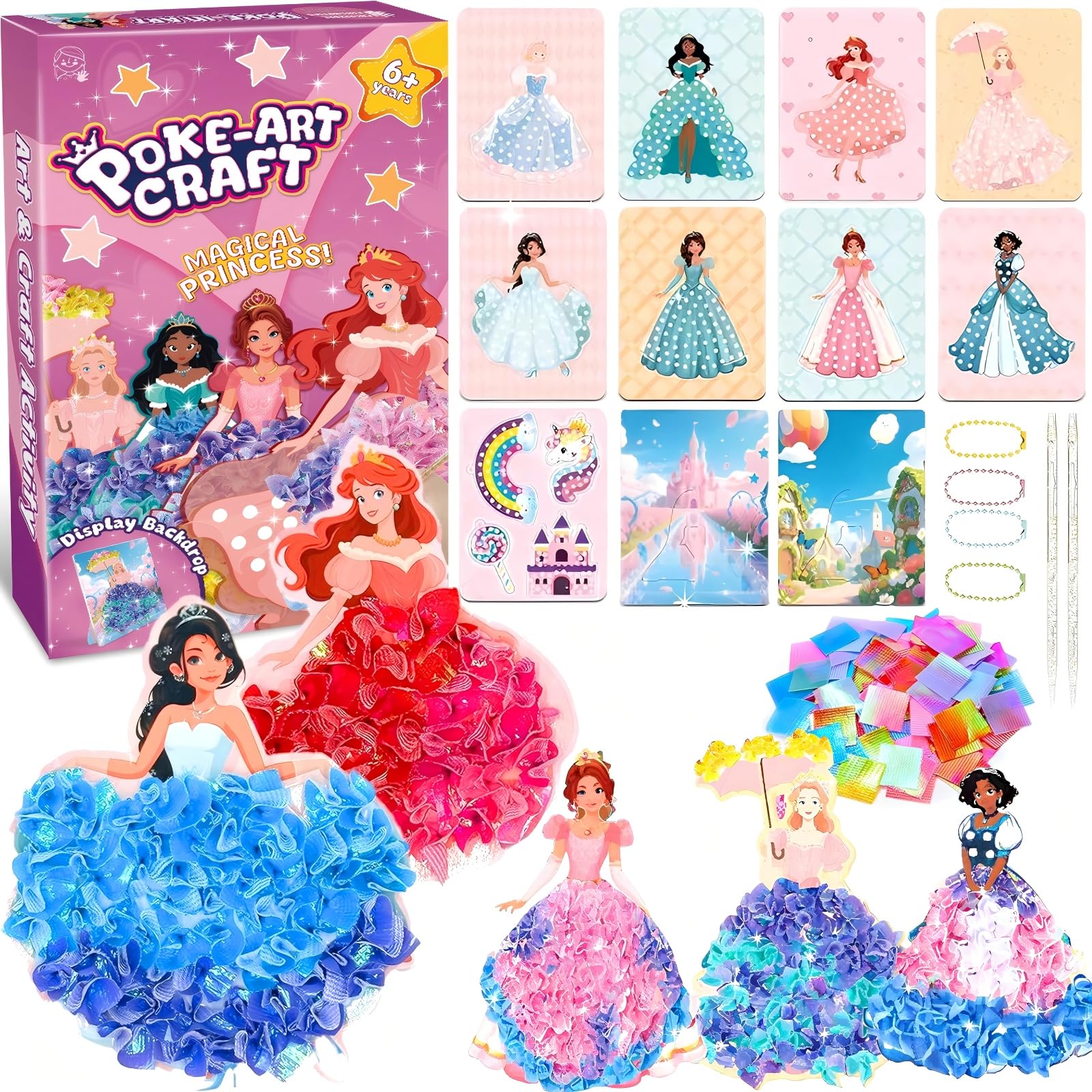 Arts and Craft Kits for Kids, Poke-in Art - Princess for 6 7 8 9 10 Year Old Girls Birthday Presents, DIY Craft Kits, Educational Toys, Kid Craft Activity Party Favors Supplies for Girl Toys Age 6-12 - 1