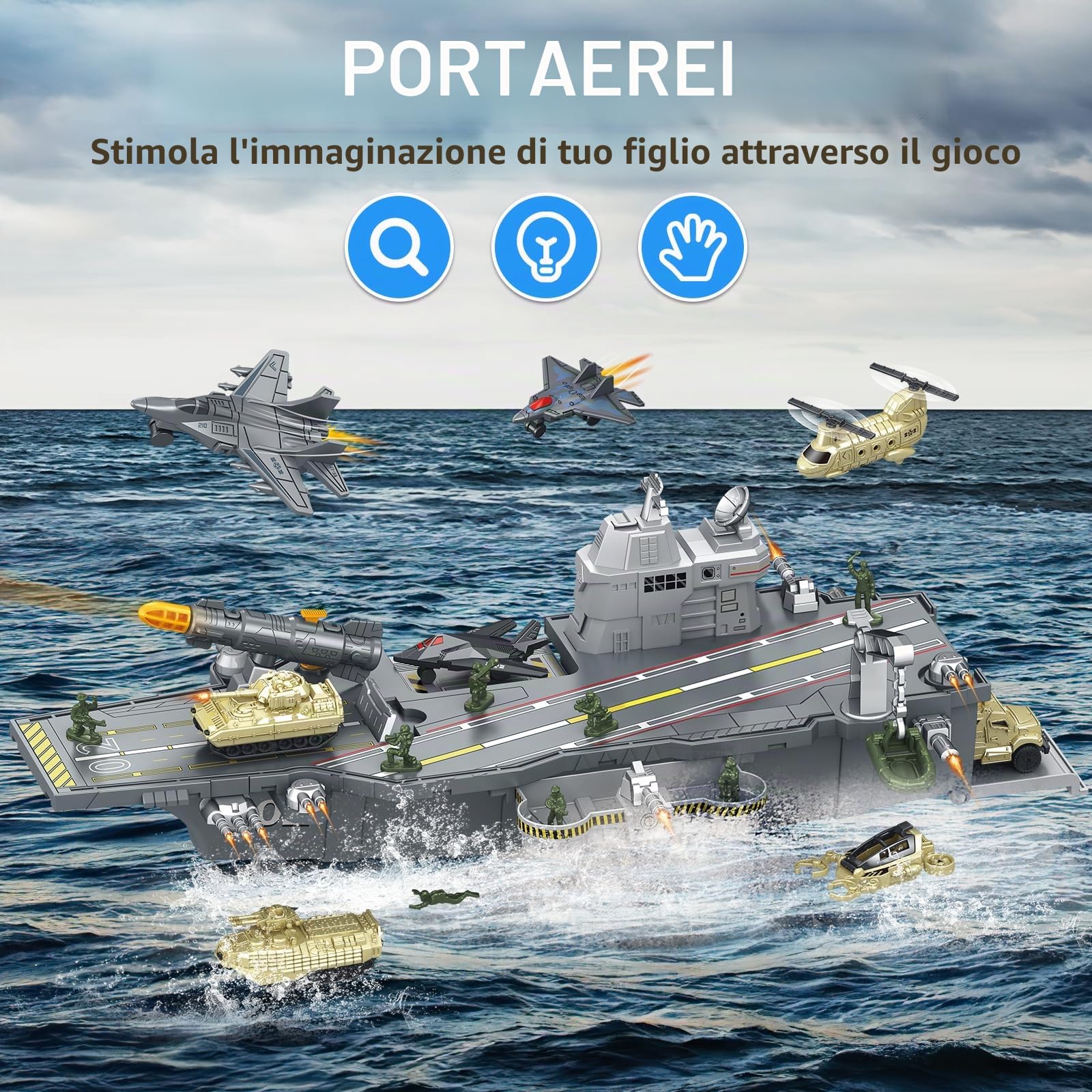 deAO Battaglia Navale Giocattolo Bambini, Sottomarino Barca Elicottero Giocattolo Battaglia Navale Mini simulazioni Militari Giocattoli di Auto Militare Regalo i Ragazzi