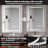 Ratsamee LED Bathroom Wall Mirror with LED Lights - 500×700 MM Anti-Fog Vanity Mirror, 3-Color Dimmable Frontlit Illumination for Makeup, Wall Mounted Bathroom Lighting - 6