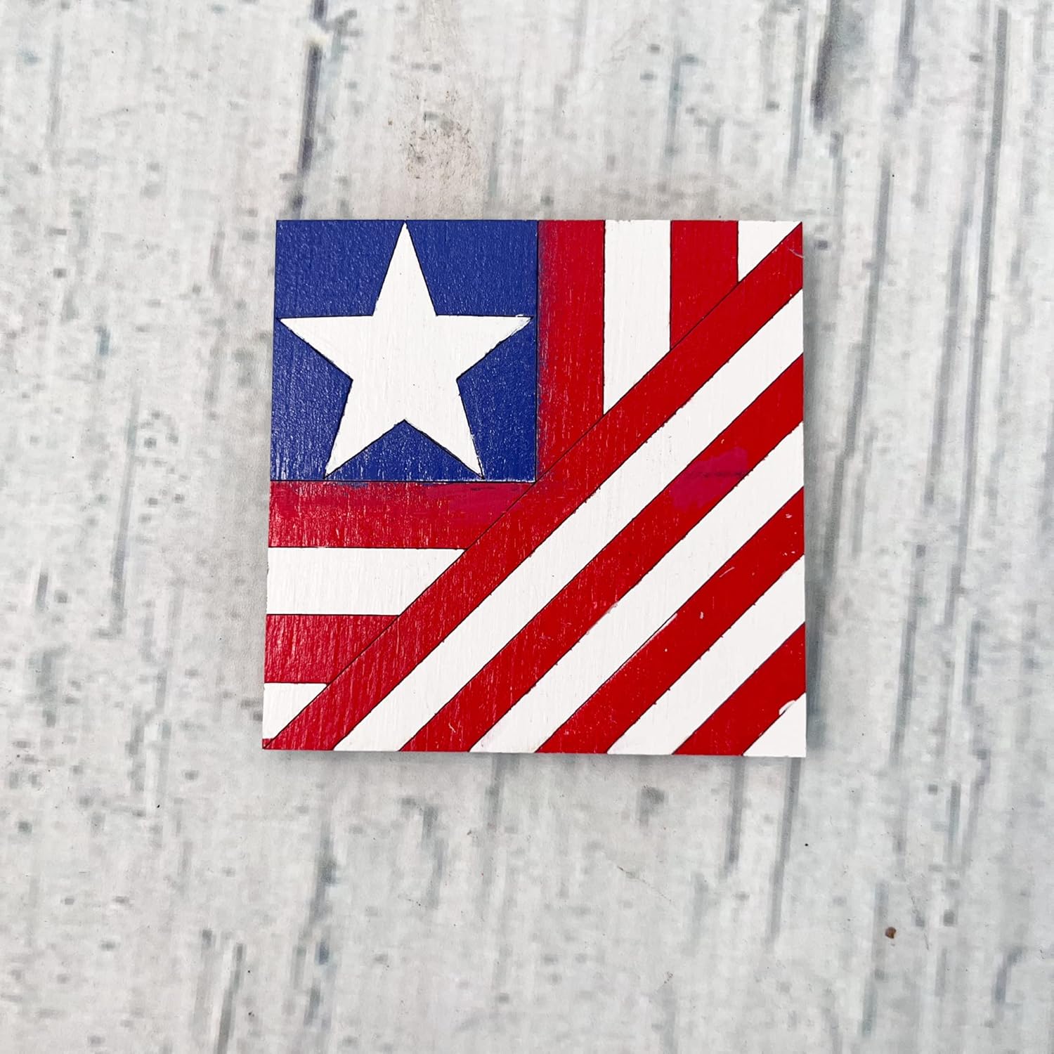 Barn Quilt Kit Flag with Star | 12 Inch Maple Plywood Quilt Block | Laser Scored DIY Painting Craft Kit for Adults | Patriotic Design Paintable Wood Sign