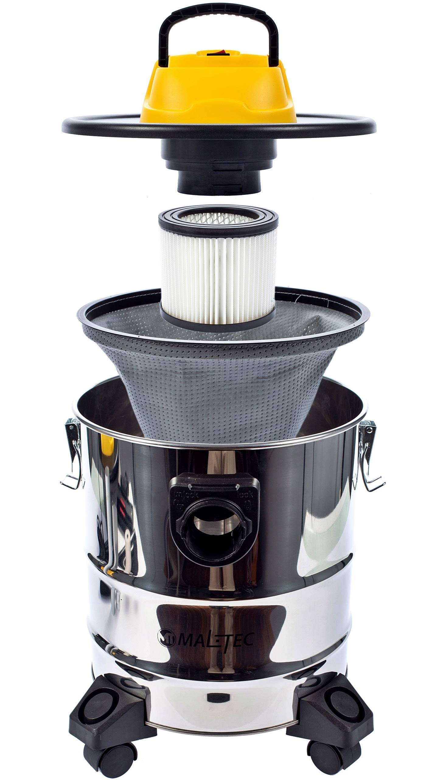 MalTec 5901924217664 Odkurzacz Przemysłowy TurboVac ML2500-ASH-INDUSTRIAL | do Popiołu | Kominkowy | Zbiornik 20L | Moc 2000W | Filtr HEPA | Dmuchawa | Duża moc ssania