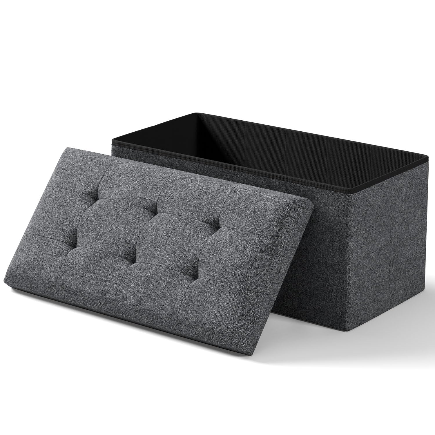 Folding Storage Ottoman Bench, Multi-Functional Ottoman Foot Rest, End of Bed Bench, Storage Chest for Living Room, Bedroom, Hallway, Entryway, Holds Up to 700 lbs (Dark Gray, 30 Inches)