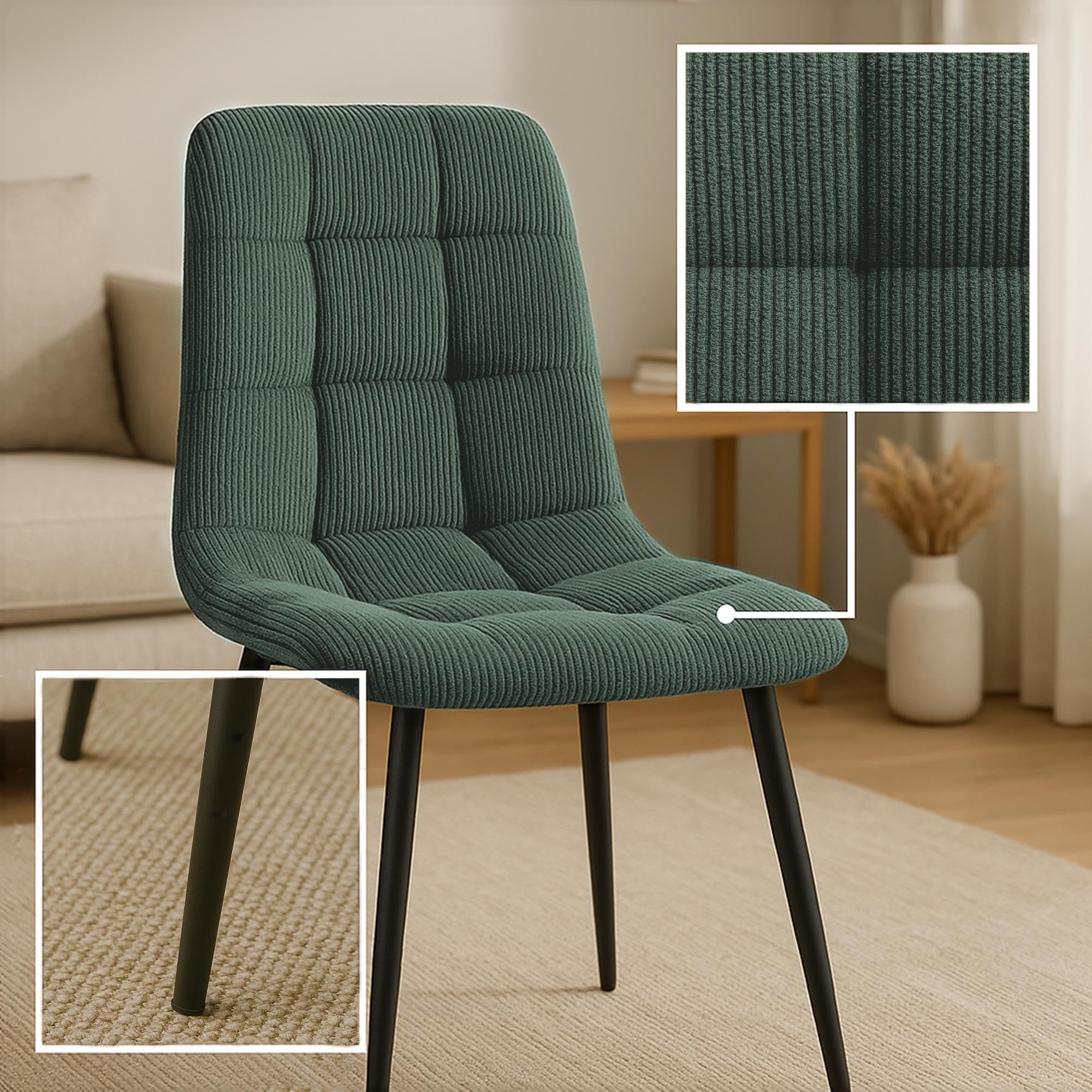 CLP Silla de Comedor Antibes I Silla de Cocina tapizada con Funda de Pana Acolchada I Carga máxima 150 kg Color:Verde Claro