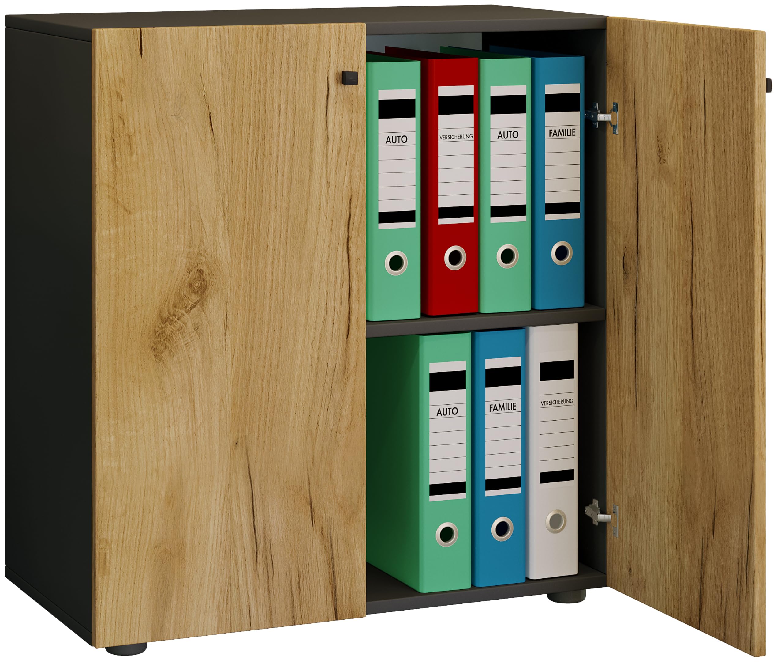 VCM Büroschrank mit 2 Fächern | moderner Aktenschrank mit Drehtüren | Maße ca. B. 70 x H. 74 x T. 40 cm - Lona 2-Fach