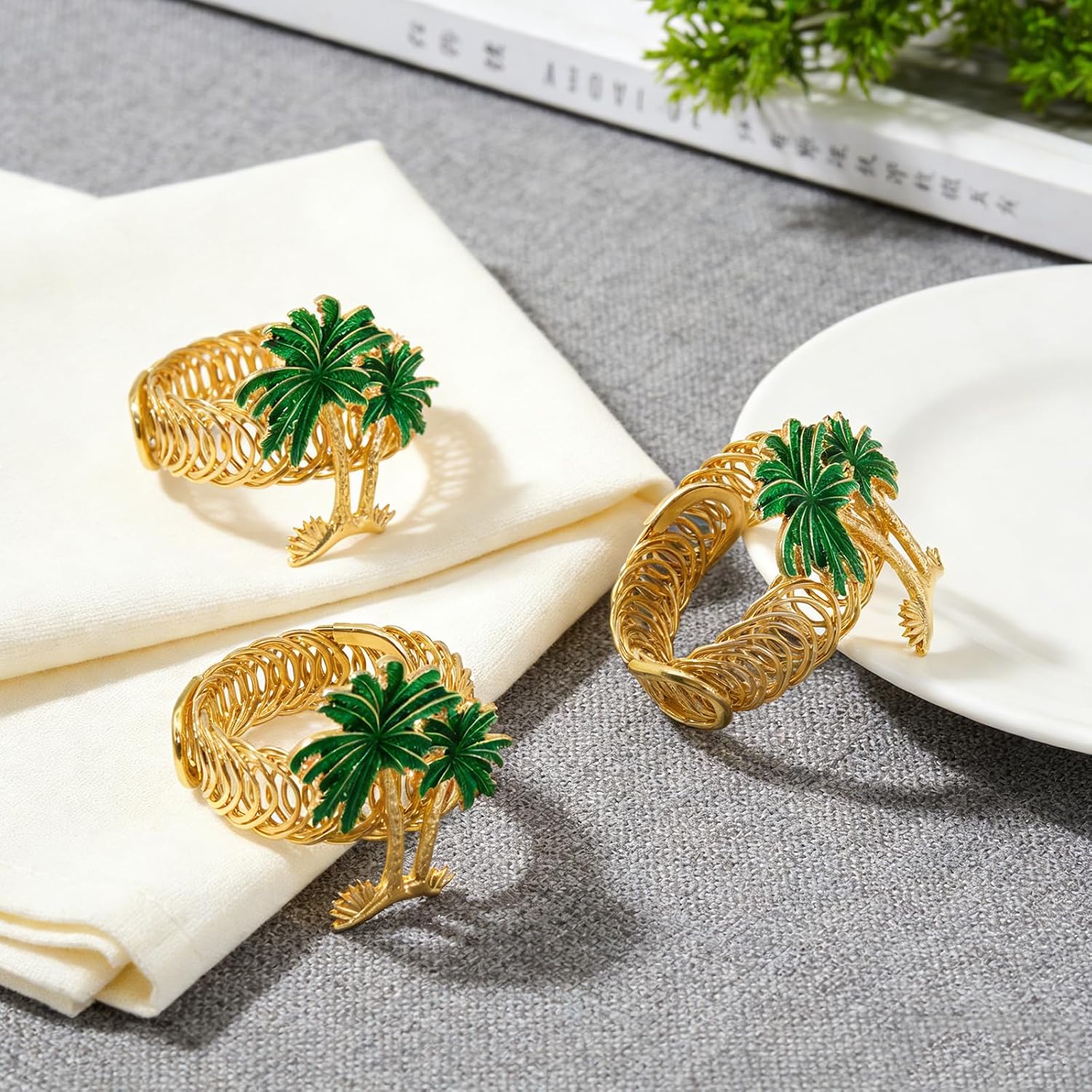 Palm Tree Curtain Tiebacks 2 Pack Tropical Coastal Curtain Holdbacks No Drill Spring Curtain Ties & Auto-Closing,Coconut Tree Curtain Tie Backs for Beach House Bedroom & Living Room Decor