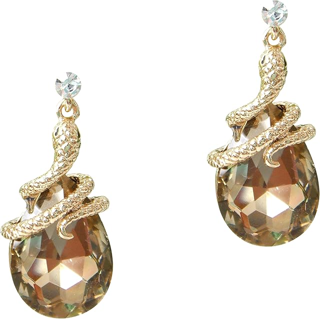 Navachi 18k Gold Plated Crystal Zircon Snake Drop Dangle Stud Earrings